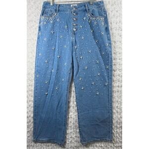 Warehouse Women Size US 10 EUR 42 Blue Denim High Waisted Pearl Jeans New
